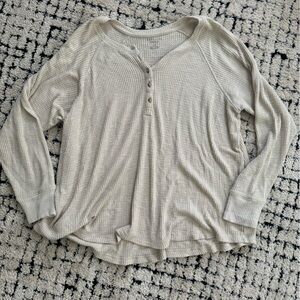 American Eagle Outfitters Cream Waffle Henley Long Sleeve Top